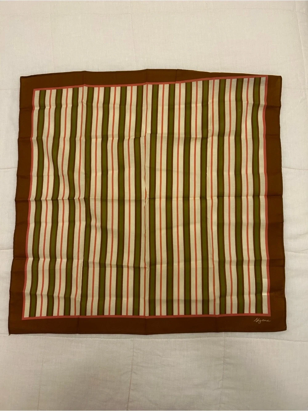 Sezane Foulard Striped Silk Scarf in Brown, Olive and Pink
